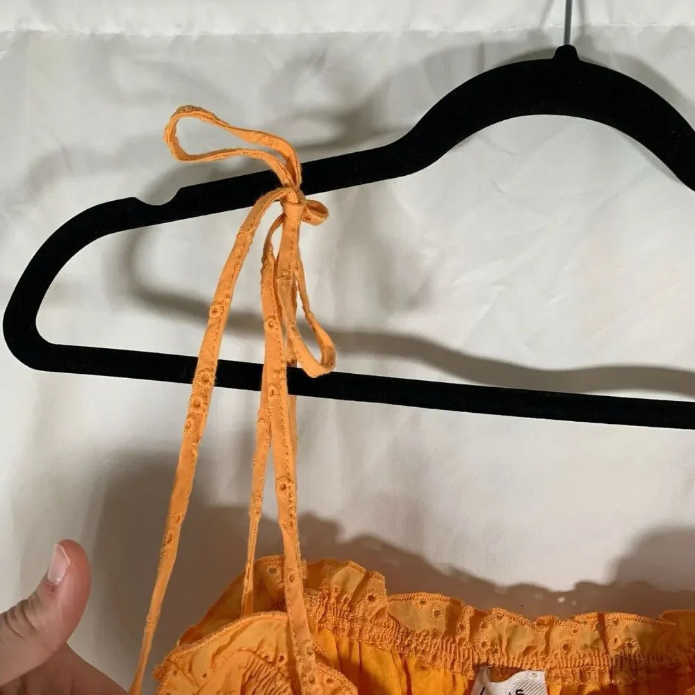 Le Lis Dress Women’s Medium Orange Eyelet Mini Dress NWT Cotton Blend - Picture 6 of 10